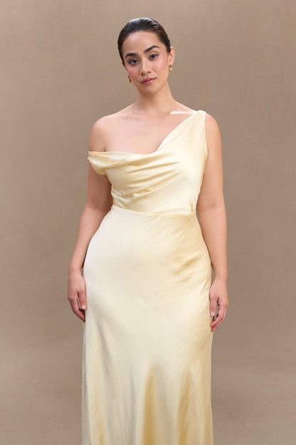 Robe Maxi Jacinta à une épaule - Citron Pastel