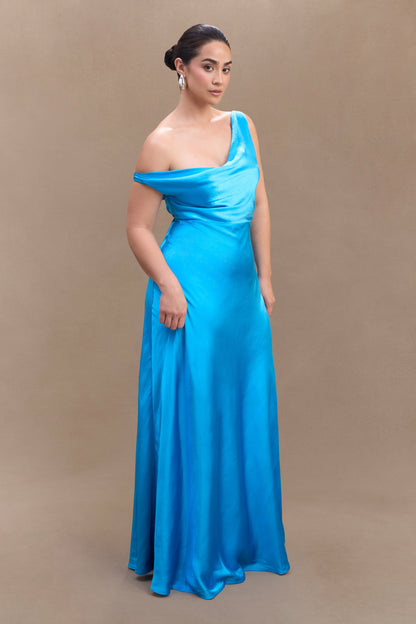 Robe Maxi Jacinta à une épaule - Bleu Cyan