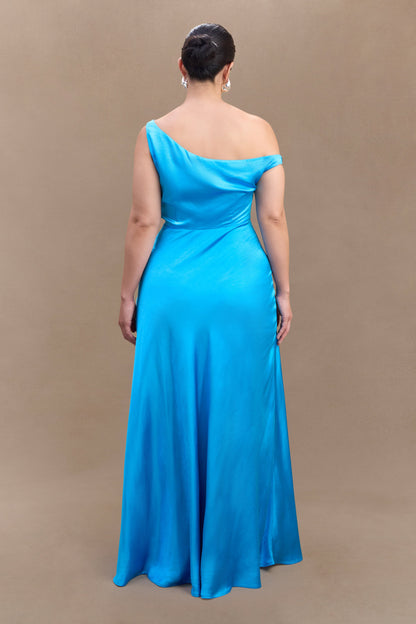 Robe Maxi Jacinta à une épaule - Bleu Cyan