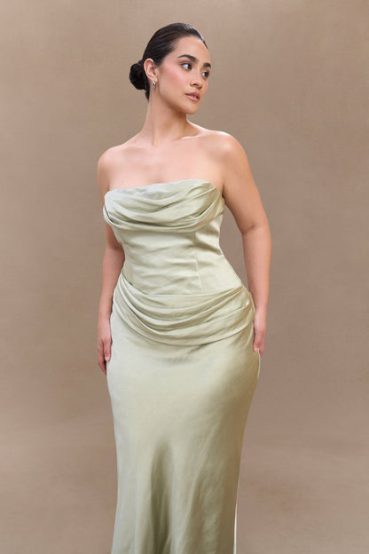 Jasmine Robe Maxi Satin Sans Bretelles - SAGE