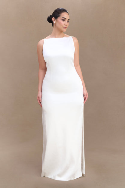 Violet Robe Maxi en Satin Sans Manches - Blanc