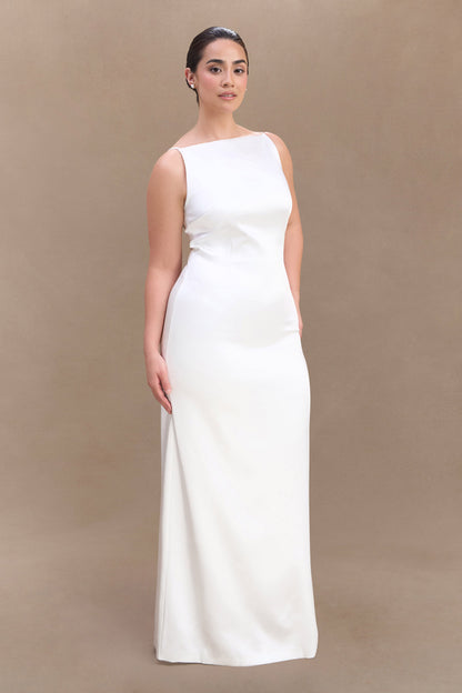 Violet Robe Maxi en Satin Sans Manches - Blanc