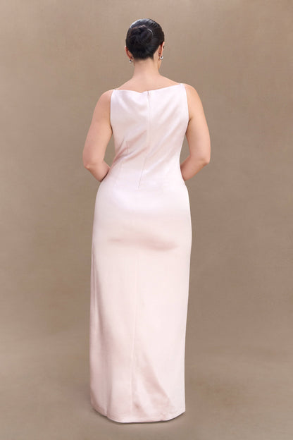 Violet Robe Maxi en Satin Sans Manches - Rose Poudré
