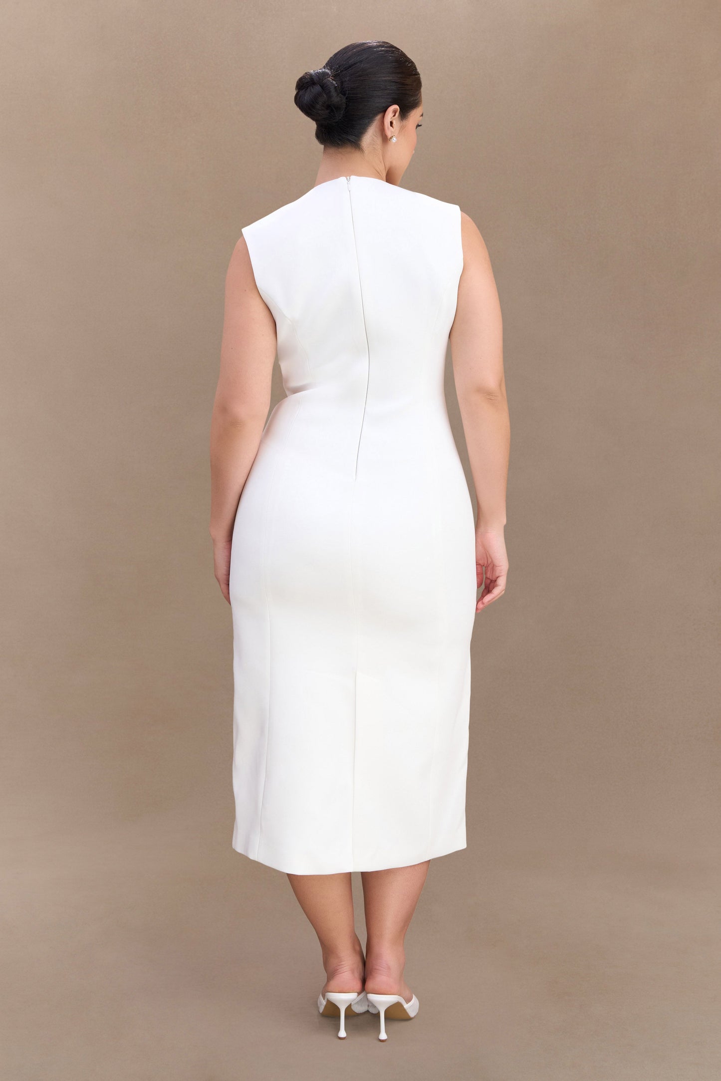 Audrine Robe Midi Sans Manches - Ivoire