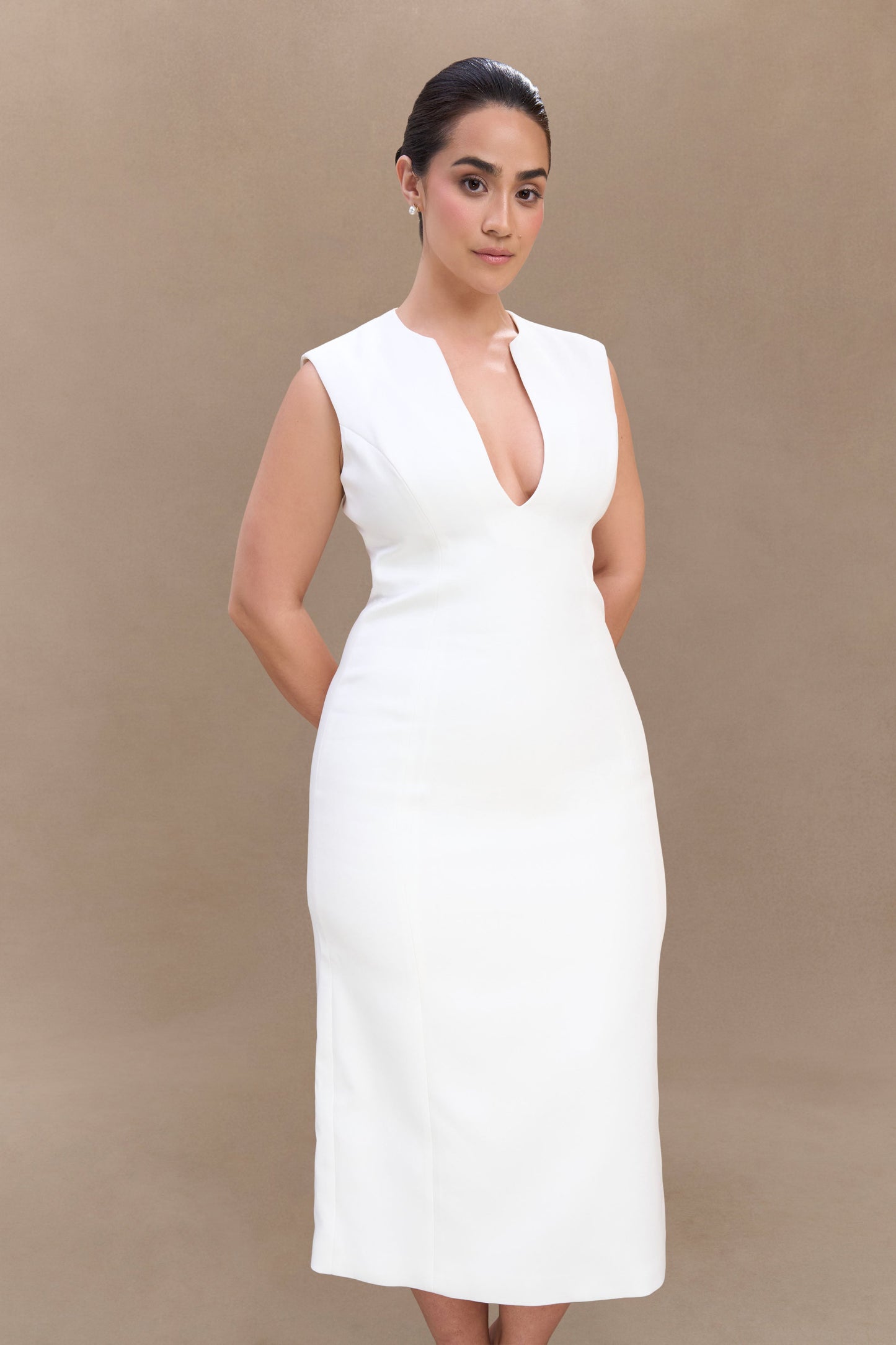 Audrine Robe Midi Sans Manches - Ivoire