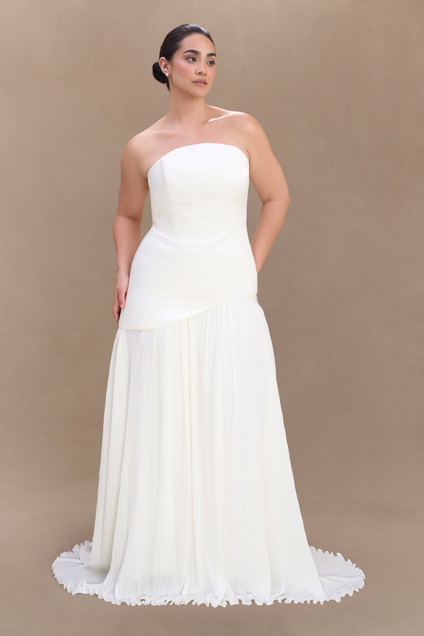 Juno Robe Maxi Plissée Sans Bretelles - Blanc