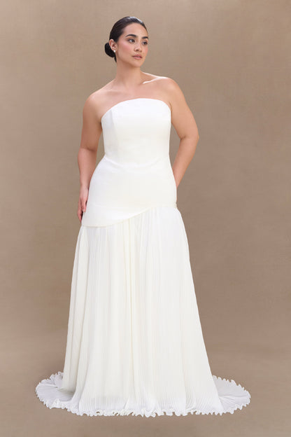 Juno Robe Maxi Plissée Sans Bretelles - Blanc