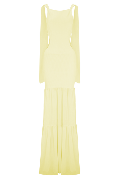 Haille Robe Maxi en Chiffon Tricoté - Citron