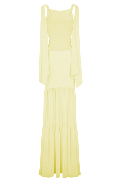 Haille Robe Maxi en Chiffon Tricoté - Citron