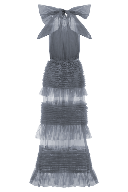Minka Robe Maxi Halter à Volants en Maille - Bleu Cendré