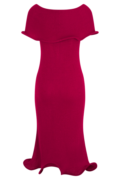 Molly Robe Mi-Longue en Tricot Décolletée - Framboise