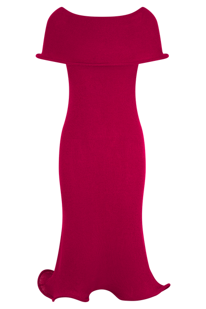 Molly Robe Mi-Longue en Tricot Décolletée - Framboise