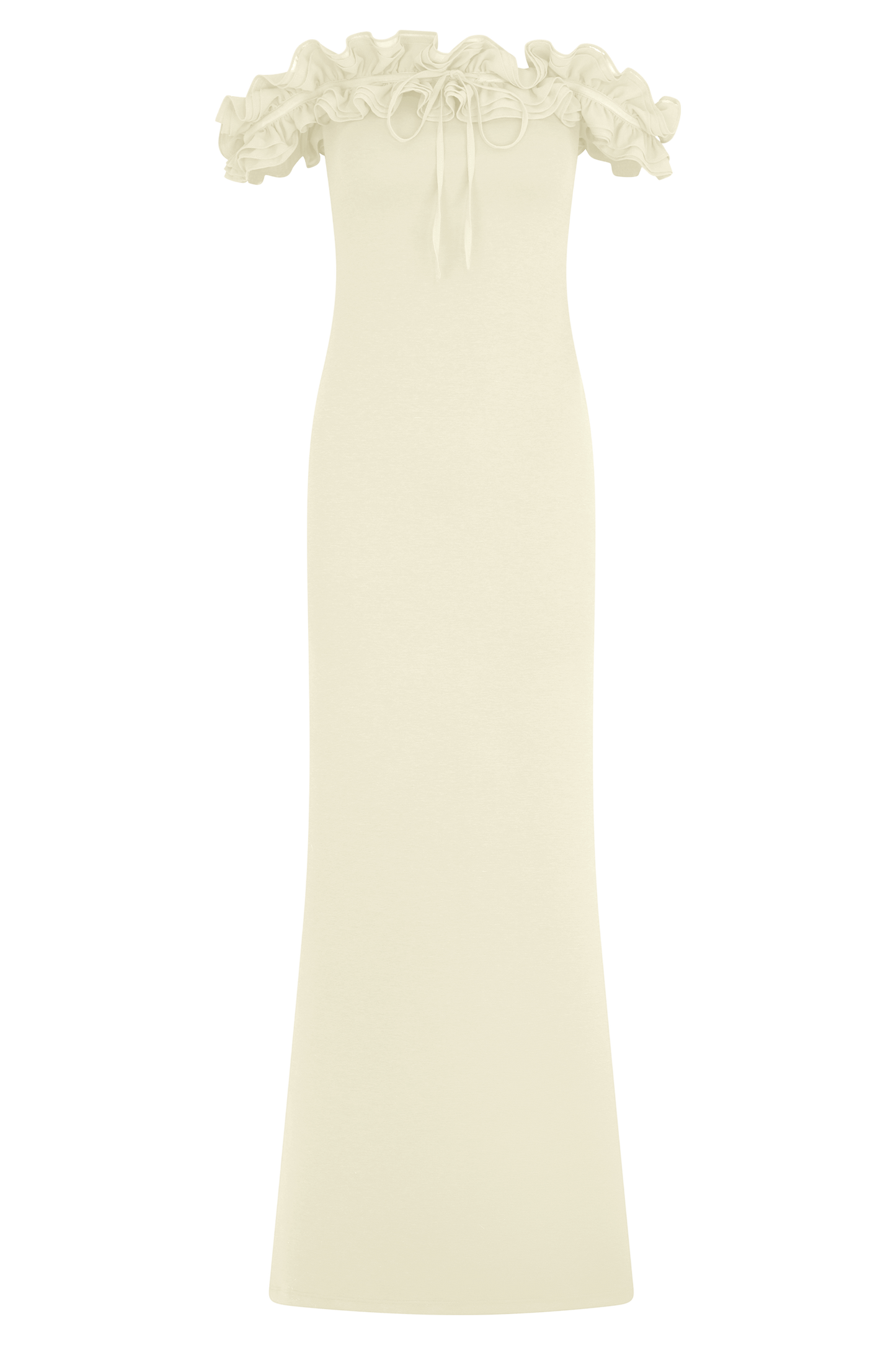 Robe Maxi Nova à Manches Frangées et Épaulettes - Ivoire