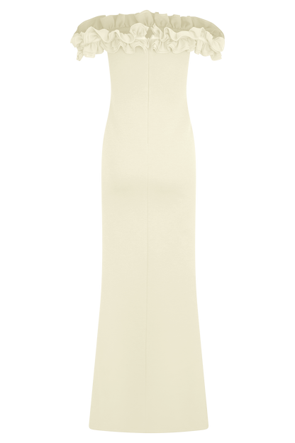 Robe Maxi Nova à Manches Frangées et Épaulettes - Ivoire