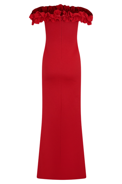Robe Maxi Nova à Volants et Épaulettes - Rubis