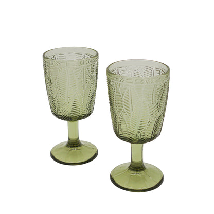 Verre à vin en feuille d'olivier vert avec gaufrage botanique (lot de 4)