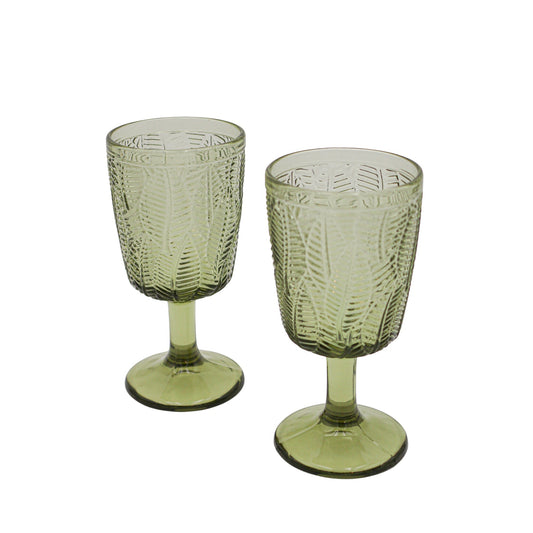 Verre à vin en feuille d'olivier vert avec gaufrage botanique (lot de 4)