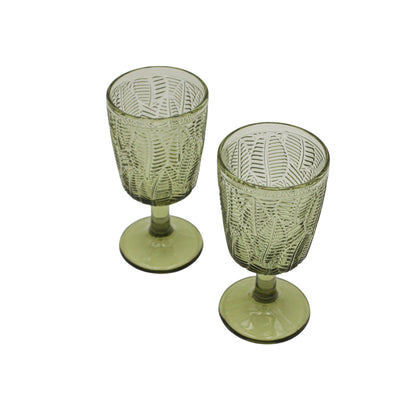 Verre à vin en feuille d'olivier vert avec gaufrage botanique (lot de 4)