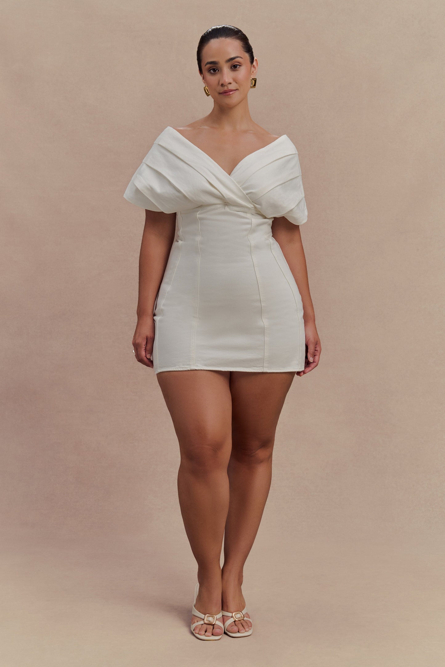 Mini-robe en jean à épaules dénudées Pascale - Blanc