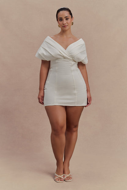 Mini-robe en jean à épaules dénudées Pascale - Blanc