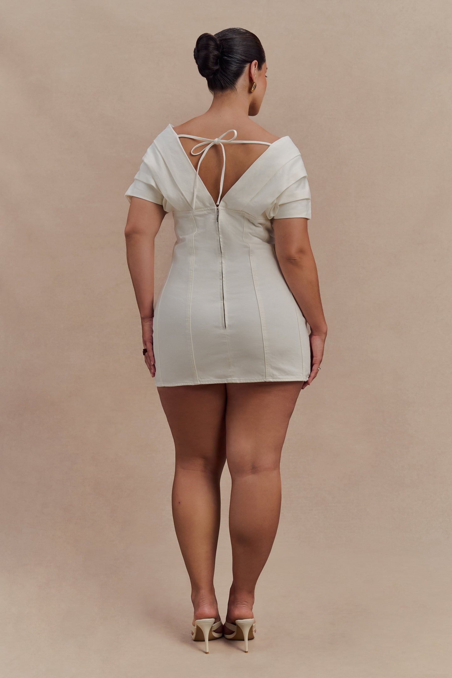 Mini-robe en jean à épaules dénudées Pascale - Blanc