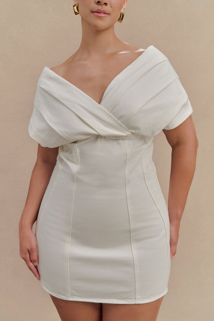 Mini-robe en jean à épaules dénudées Pascale - Blanc