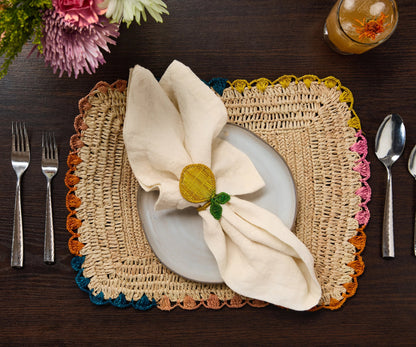 Rond de serviette citron – 3,5 pouces de palmier Iraca tissé à la main – Décoration de table estivale artisanale de Colombie