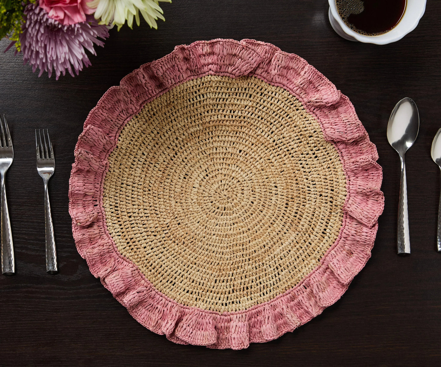 Set de table à volants en raphia tissé à la main – Décoration de table bohème chic – Accent de table d'été