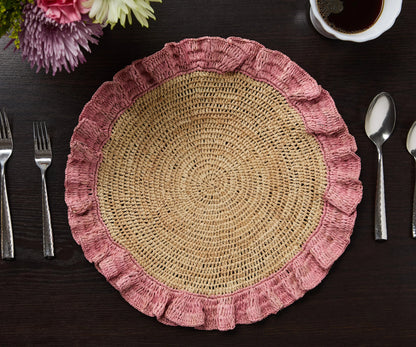 Set de table à volants en raphia tissé à la main – Décoration de table bohème chic – Accent de table d'été