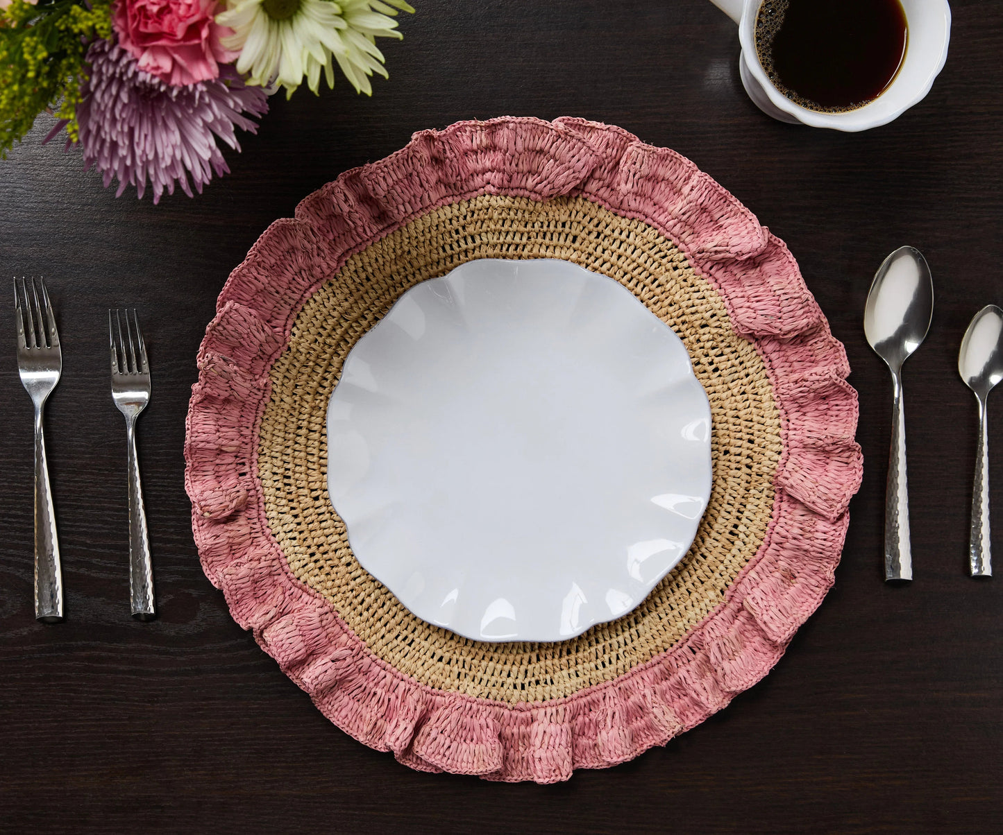 Set de table à volants en raphia tissé à la main – Décoration de table bohème chic – Accent de table d'été