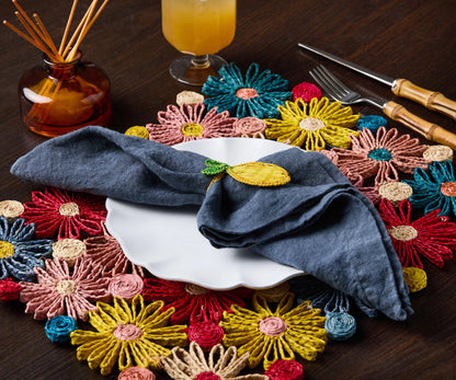 Rond de serviette citron – 3,5 pouces de palmier Iraca tissé à la main – Décoration de table estivale artisanale de Colombie
