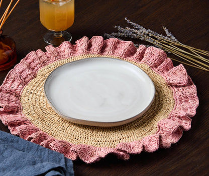 Set de table à volants en raphia tissé à la main – Décoration de table bohème chic – Accent de table d'été