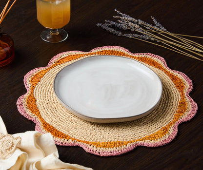 Set de table rond en raphia rose – 35,6 cm – Décoration de table pour fête de jardin et été