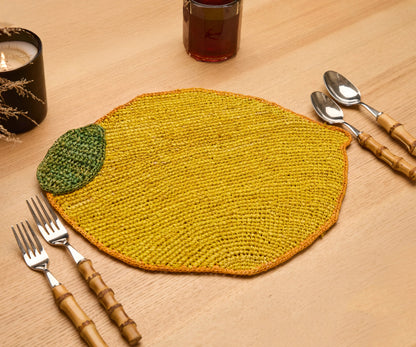 Set de table en raphia tissé à la main en forme de citron, décoration de table estivale