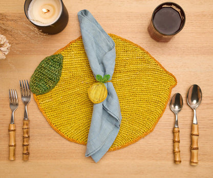 Set de table en raphia tissé à la main en forme de citron, décoration de table estivale