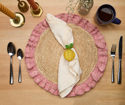 Rond de serviette citron – 3,5 pouces de palmier Iraca tissé à la main – Décoration de table estivale artisanale de Colombie