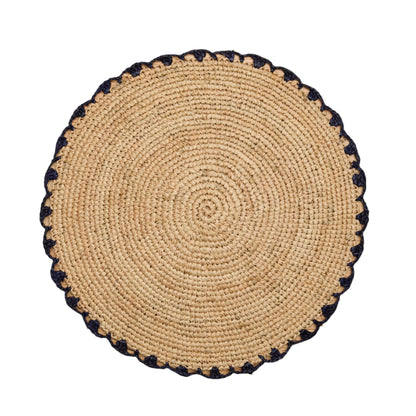 Set de table tissé à la main en raphia tressé bleu Aura - Décoration de table rustique