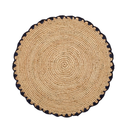 Set de table tissé à la main en raphia tressé bleu Aura - Décoration de table rustique