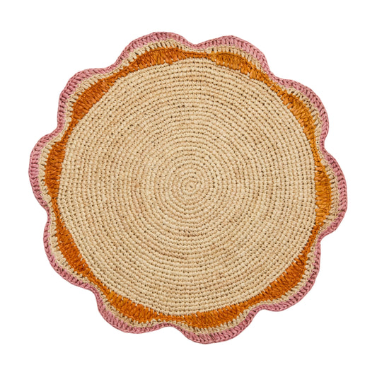 Set de table rond en raphia rose – 35,6 cm – Décoration de table pour fête de jardin et été