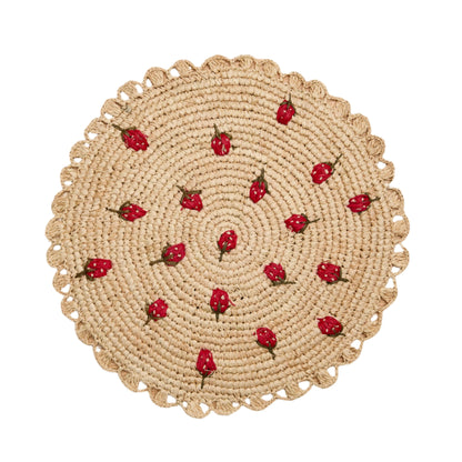 Set de table rond en raphia crocheté à la main avec motif fraise dispersée