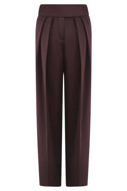 Pantalon à taille haute plissé Penelope - Chocolat