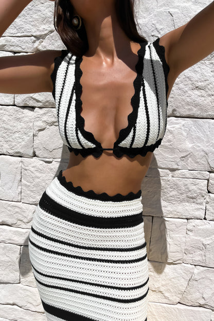 Jadia Bralette Crochetee à Contraste - Noir/Blanc