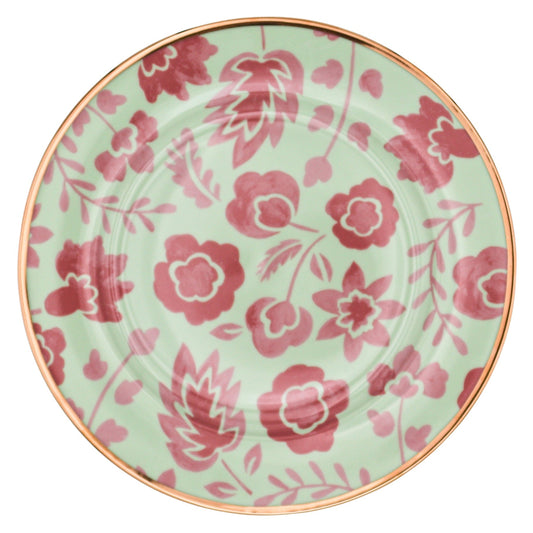 Assiette plate en forme de feuille, couleur pistache et litchi, avec bord doré peint à la main (lot de 4)