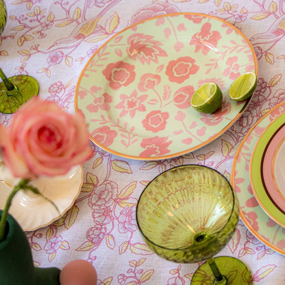 Assiette plate en forme de feuille, couleur pistache et litchi, avec bord doré peint à la main (lot de 4)