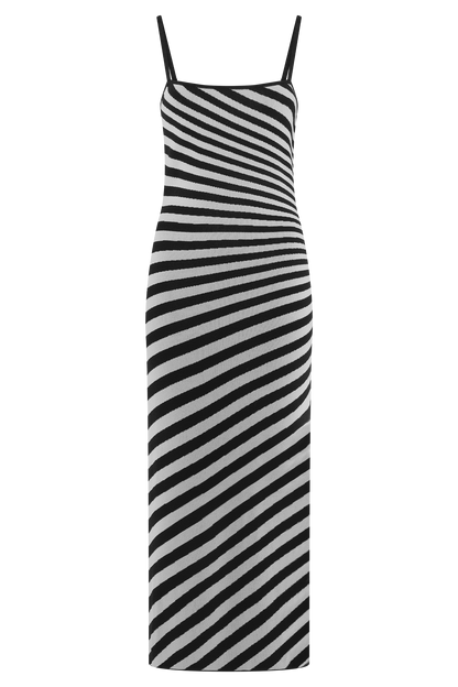 Robe mi-longue en jersey rayé Raven - Noir/Blanc