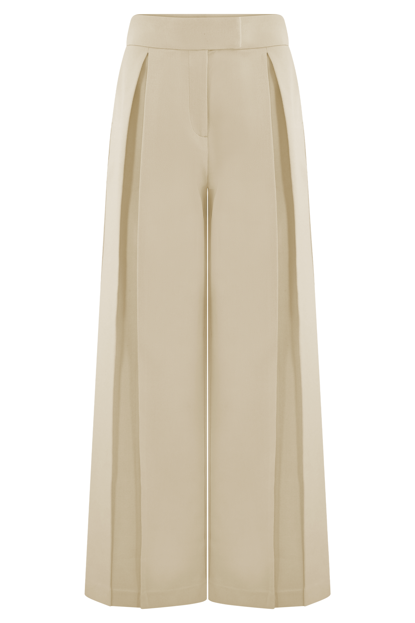 Pantalon en lin à jambes larges et taille mi-hauteur Raya - Beige naturel