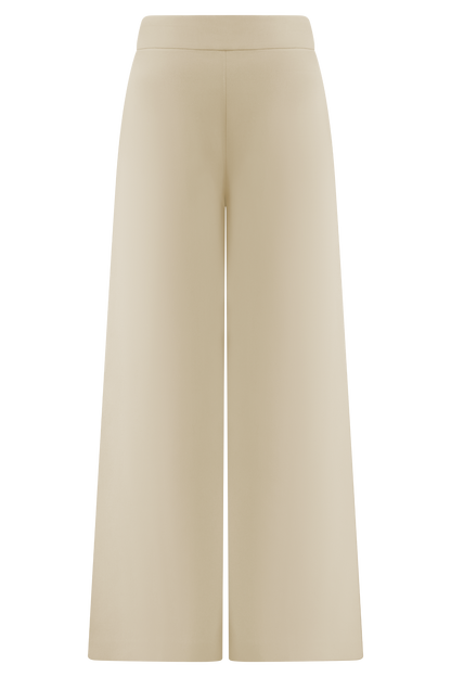 Pantalon en lin à jambes larges et taille mi-hauteur Raya - Beige naturel