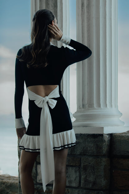 Pareesa Robe Mini à Volants et Contrastes - Noir