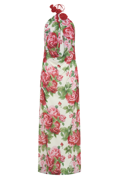 Robe Maxi Col Chandail Rosalia - Imprimé Rose Sonia