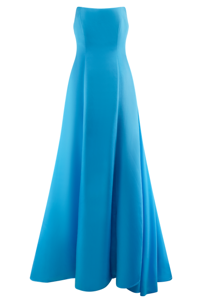 Robe Maxi Satin Sans Bretelles Rosella - Bleu Cyan